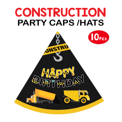 Construction Party Caps / Hats (10 Pcs) - Non Personalized