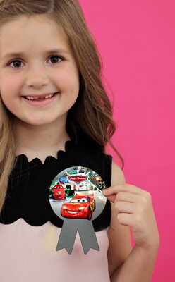 Car Theme Birthday Badges 10Pcs - (Non Personalized)