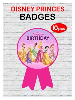 Princess Disney Theme Birthday Badges 10Pcs - (Non Personalized)