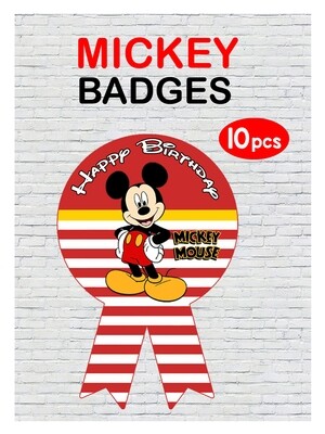 Mickey Mouse Theme Birthday Badges 10Pcs - (Non Personalized)