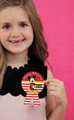 Mickey Mouse Theme Birthday Badges 10Pcs - (Non Personalized)