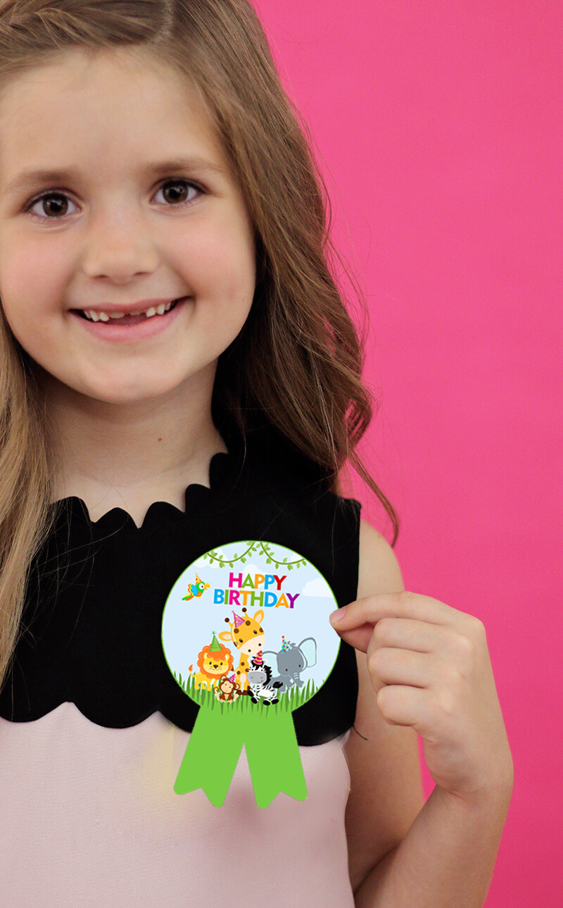 Jungle Theme Birthday Badges 10Pcs - (Non Personalized)