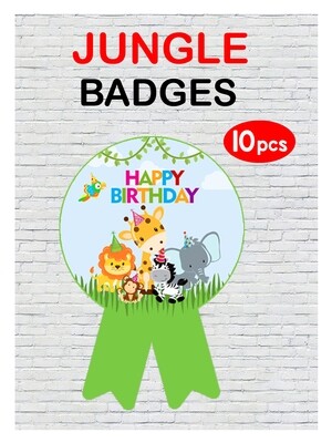 Jungle Theme Birthday Badges 10Pcs - (Non Personalized)