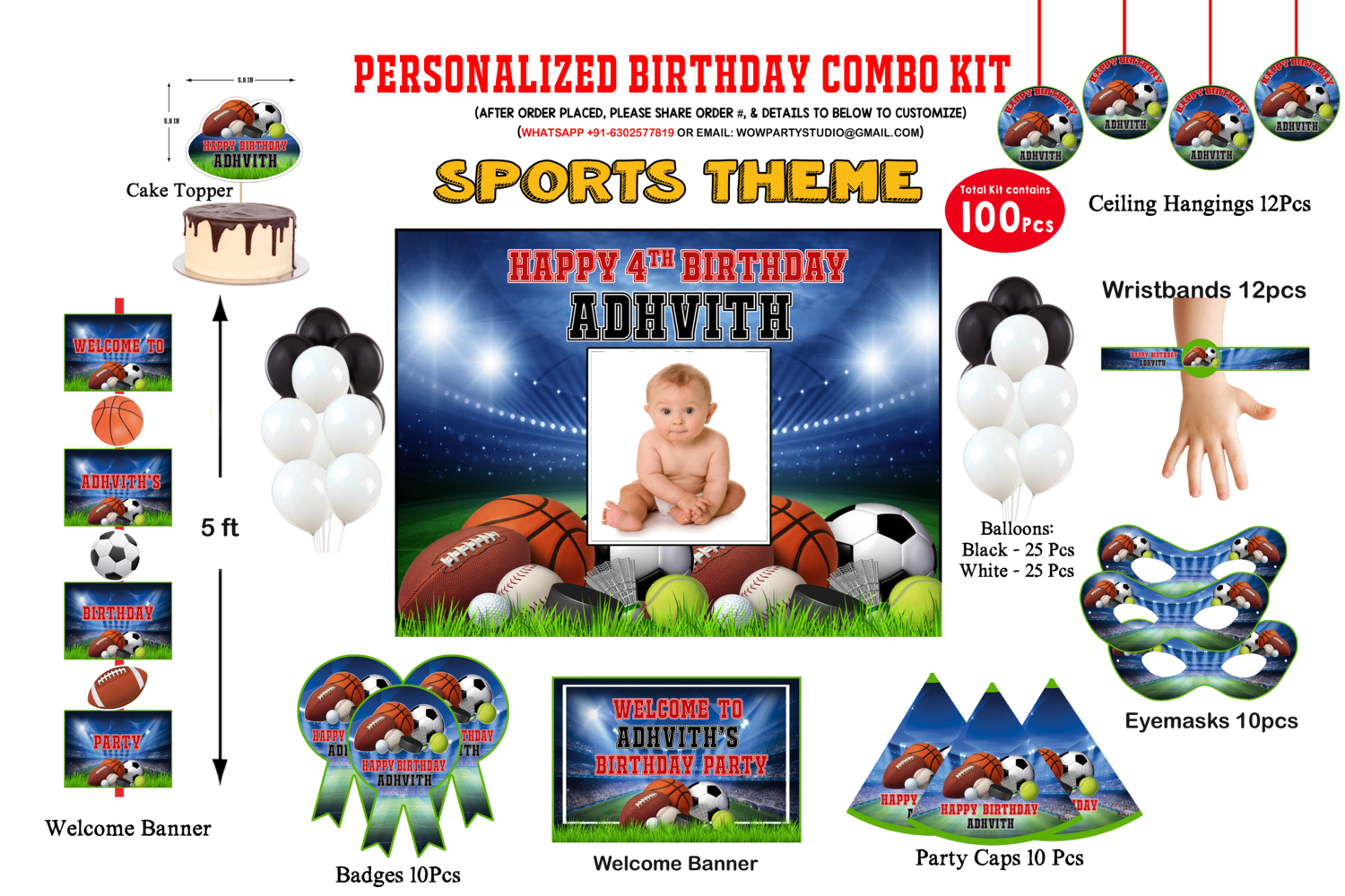 Sports Birthday Party Combo Kit 100Pcs