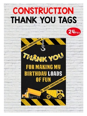 Construction Thank you Tags - 24Pcs (Non Customized)