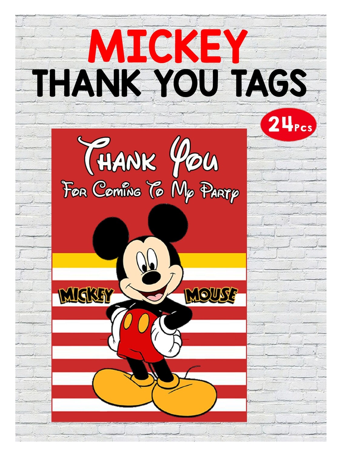 Mickey Mouse Thank you Tags - 24Pcs (Non Customized)