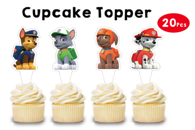 Paw Patrol Theme Cup Cake Shape Topper (20 Pcs)