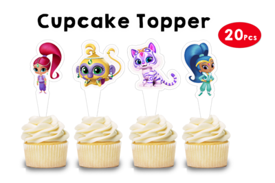 Shimmer And Shine Theme Cupcake Shape Topper (20 Pcs)