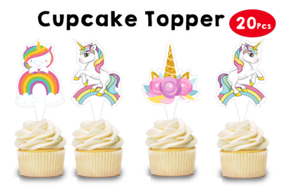 Unicorn Theme Cupcake Shape Topper (20 Pcs)