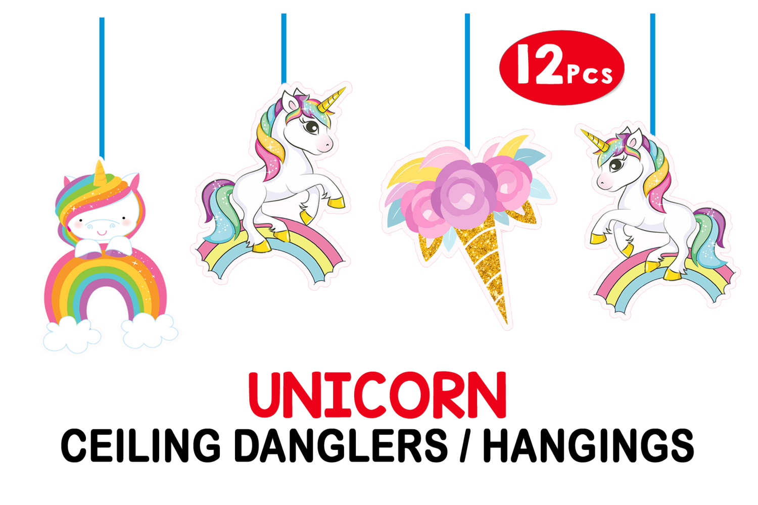Unicorn Theme Hangings / Danglers (12 Pcs) Non-Customised