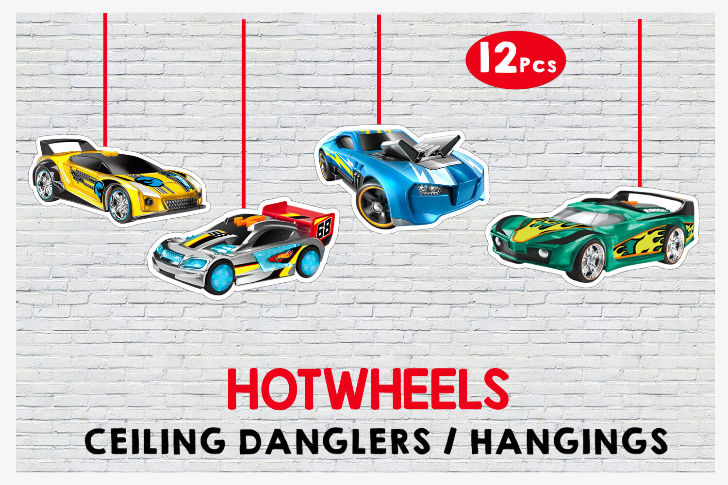 Hot wheels Theme Hangings / Danglers (12 Pcs) Non-Customised