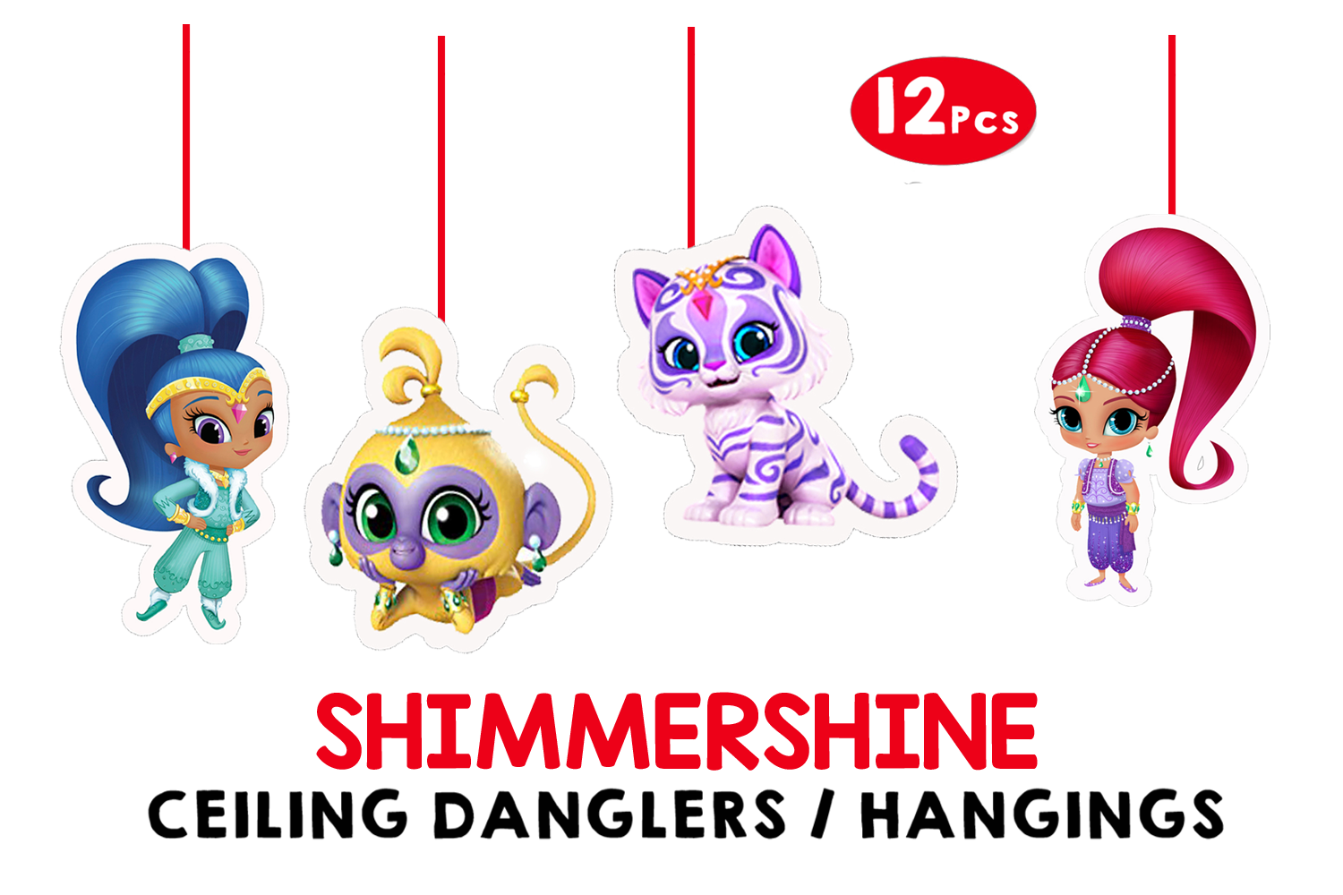 Shimmer And Shine Theme Hangings / Danglers (12 Pcs) Non-Customised