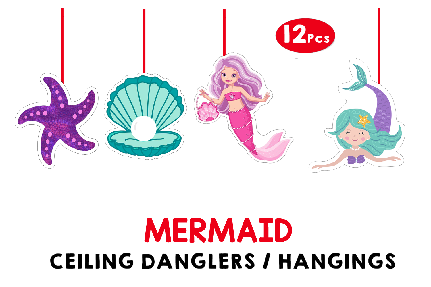 Mermaid Theme Hangings / Danglers (12 Pcs) Non-Customised