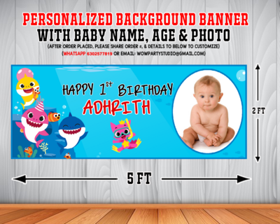 Baby Shark Backdrop / Background Banner (2ft x 5ft)
