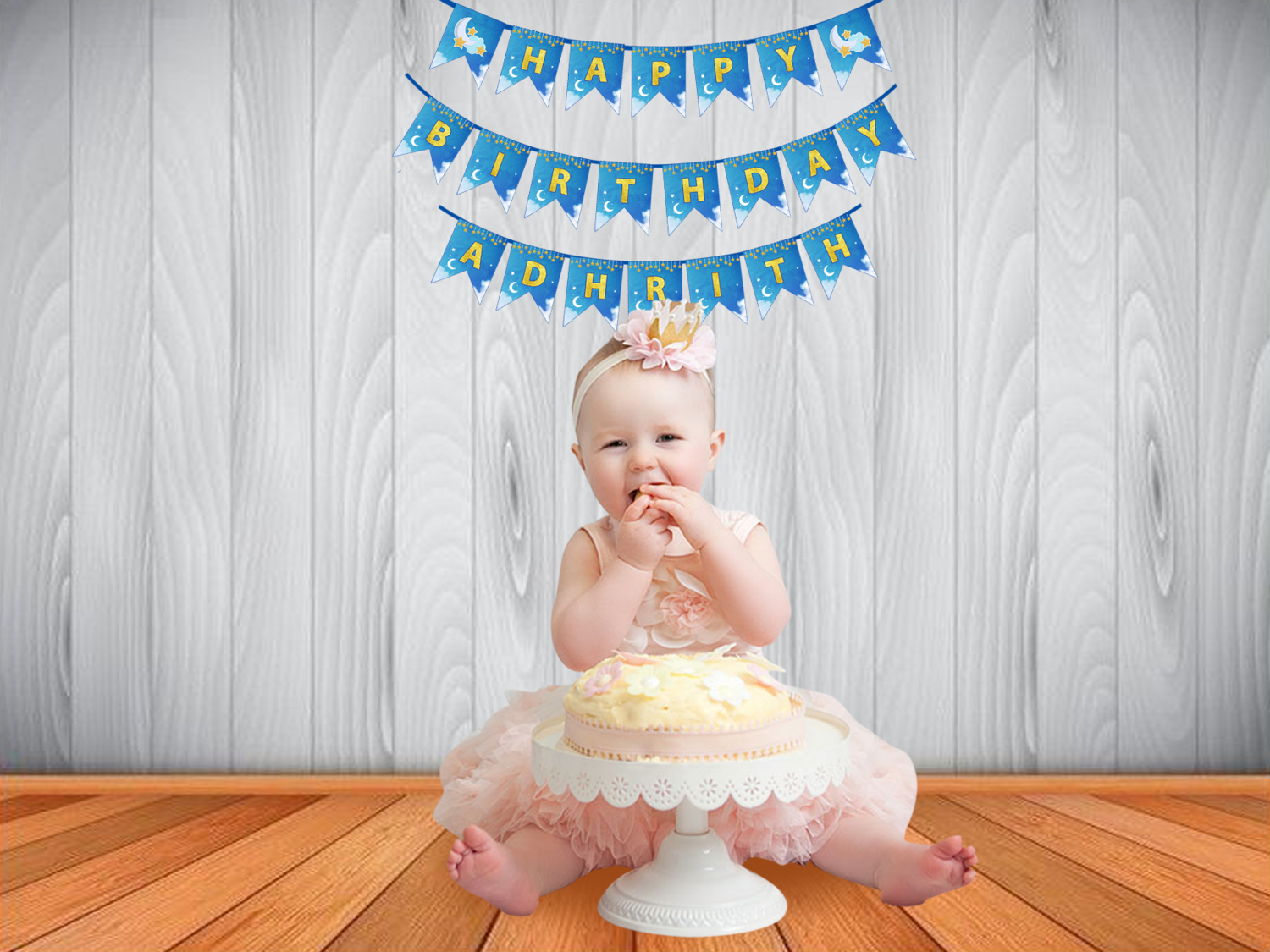 Twinkle Star Blue Theme Bunting Banner with Name