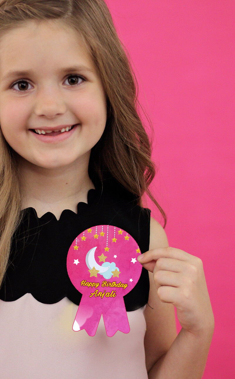 Twinkle Pink  Star Girl Theme Birthday Badges (10 Pcs)