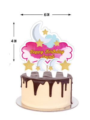 Twinkle Pink Star Girl Theme Cake topper 5pcs