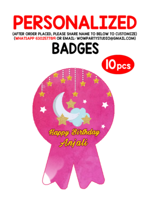 Twinkle Pink  Star Girl Theme Birthday Badges (10 Pcs)