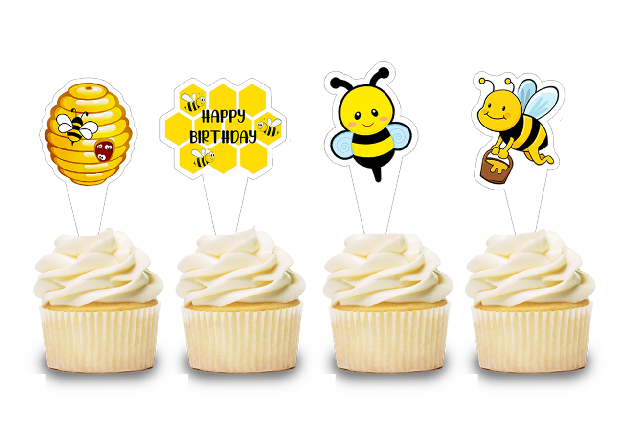 Honey Bee Theme Cupcake Shape Topper (20 Pcs)