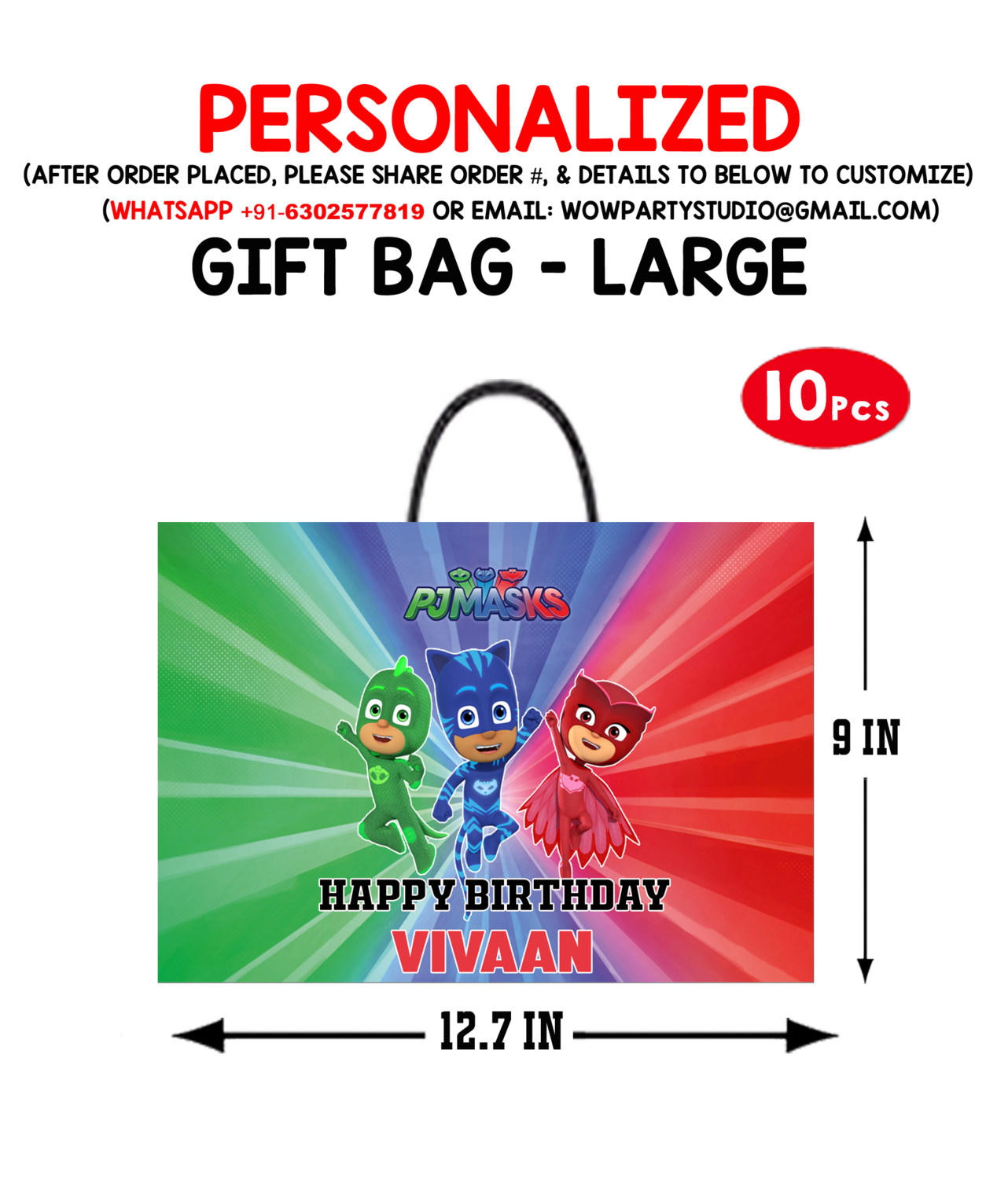 PJ Masks Theme Gift Bag - Large (10 Pcs)