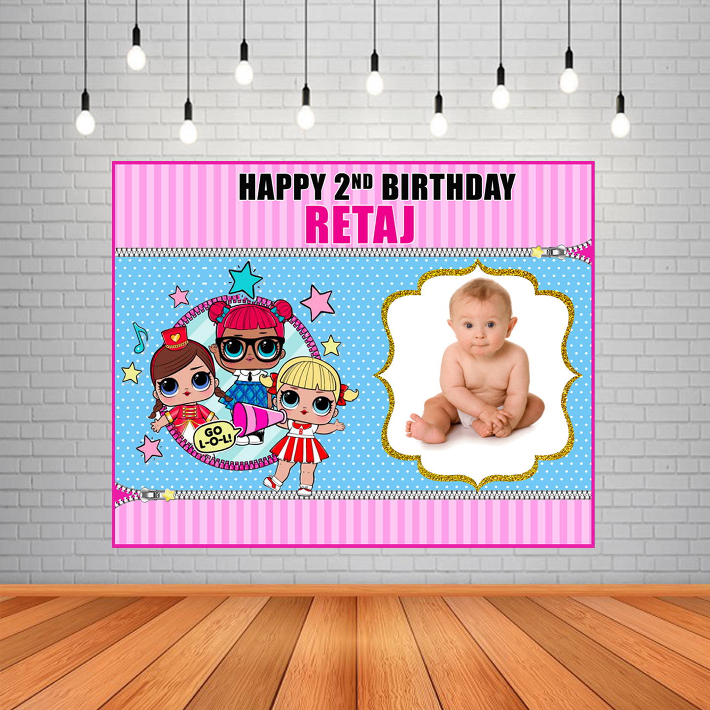 LOL Theme Backdrop / Background Banner With Baby Picture (4ft x 5ft)