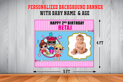 LOL Theme Backdrop / Background Banner With Baby Picture  (4ft x 5ft)