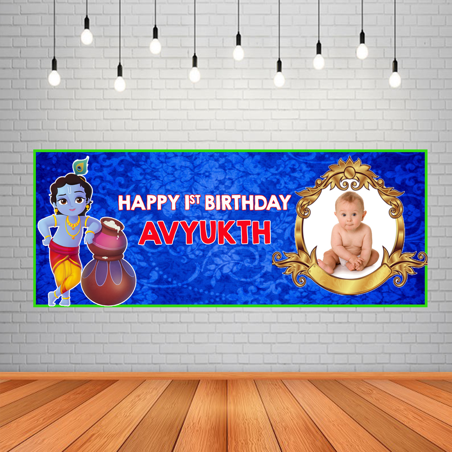 Personalized Little Krishna Birthday Backdrop Banner (2ft x 5ft)
