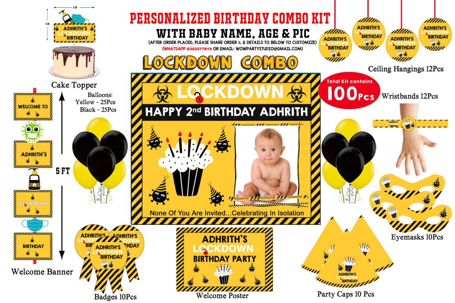 Quarantine / Lockdown Theme - Birthday Party Combo Kit 100Pcs