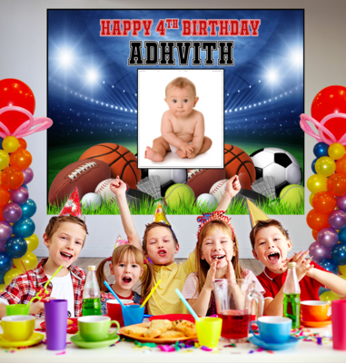 Sports Backdrop / Background Banner With Baby Picture  (4ft x 5ft)