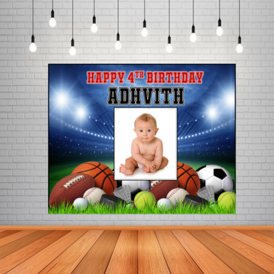 Sports Backdrop / Background Banner With Baby Picture (4ft x 5ft)