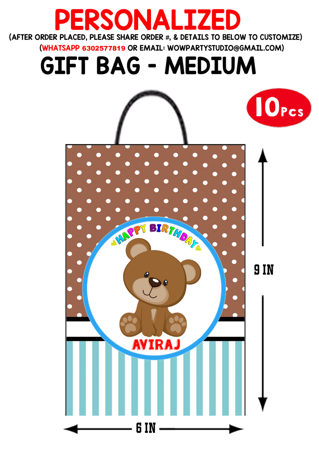Teddy Bear Theme - Gift Bag Medium (10 Pcs)