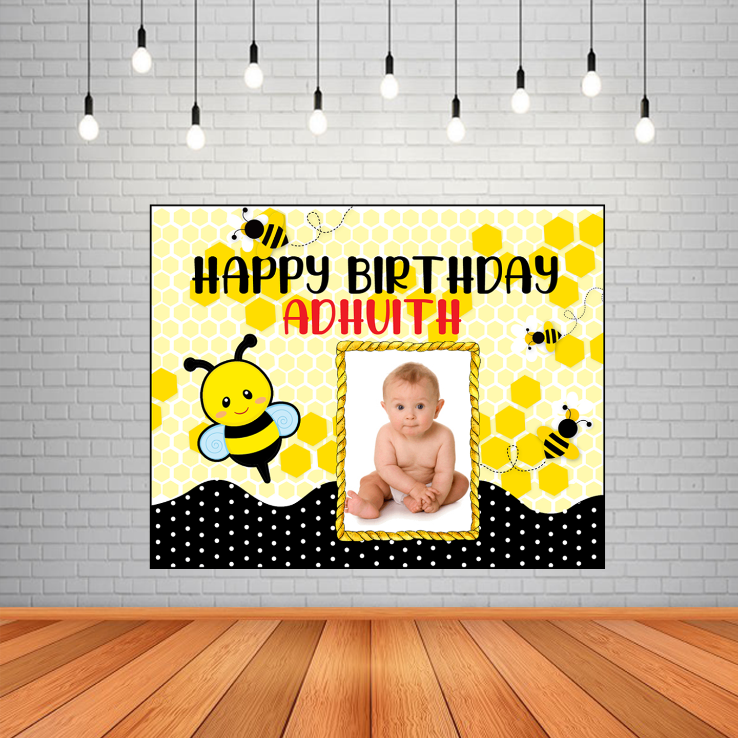 Honey Bee Backdrop / Background Banner With Baby Picture (4ft x 5ft)