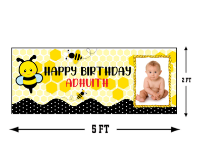 Honey Bee Backdrop / Background With baby Picture Banner (2ft x 5ft)
