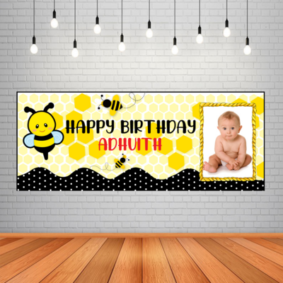 Honey Bee Backdrop / Background With baby Picture Banner (2ft x 5ft)