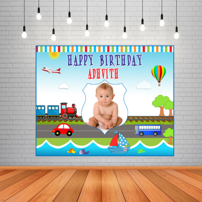 Transport Backdrop / Background Banner With Baby Picture (4ft x 5ft)
