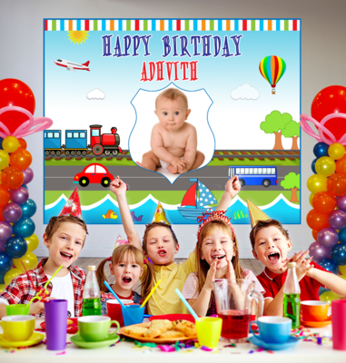 Transport Backdrop / Background Banner With Baby Picture  (4ft x 5ft)