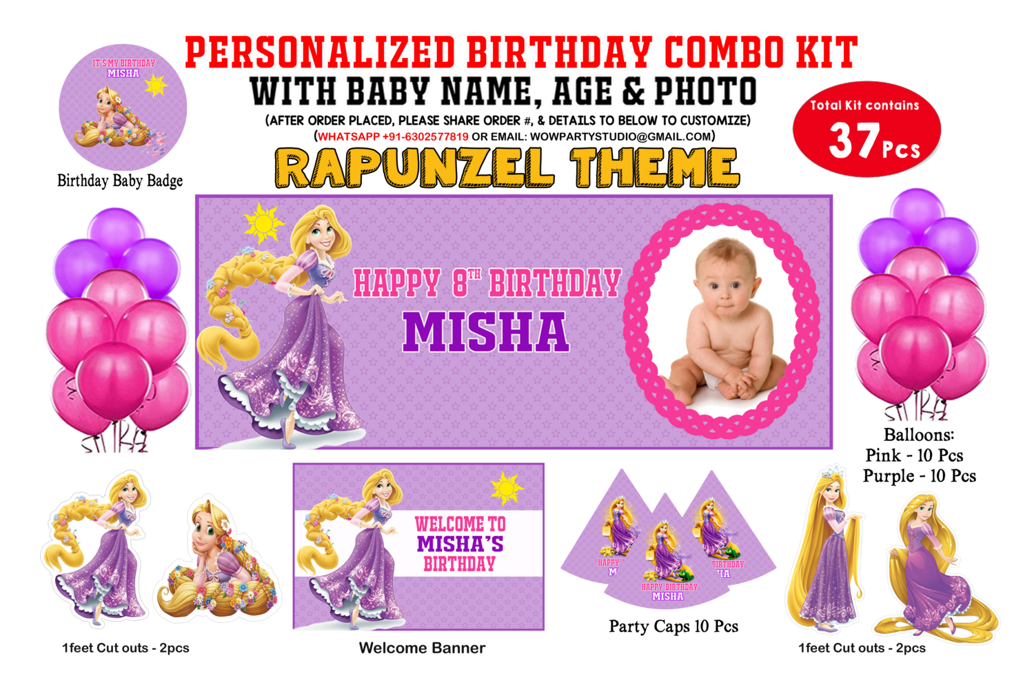 Rapunzel Theme - Combo Kit 37Pcs With Kids Picture