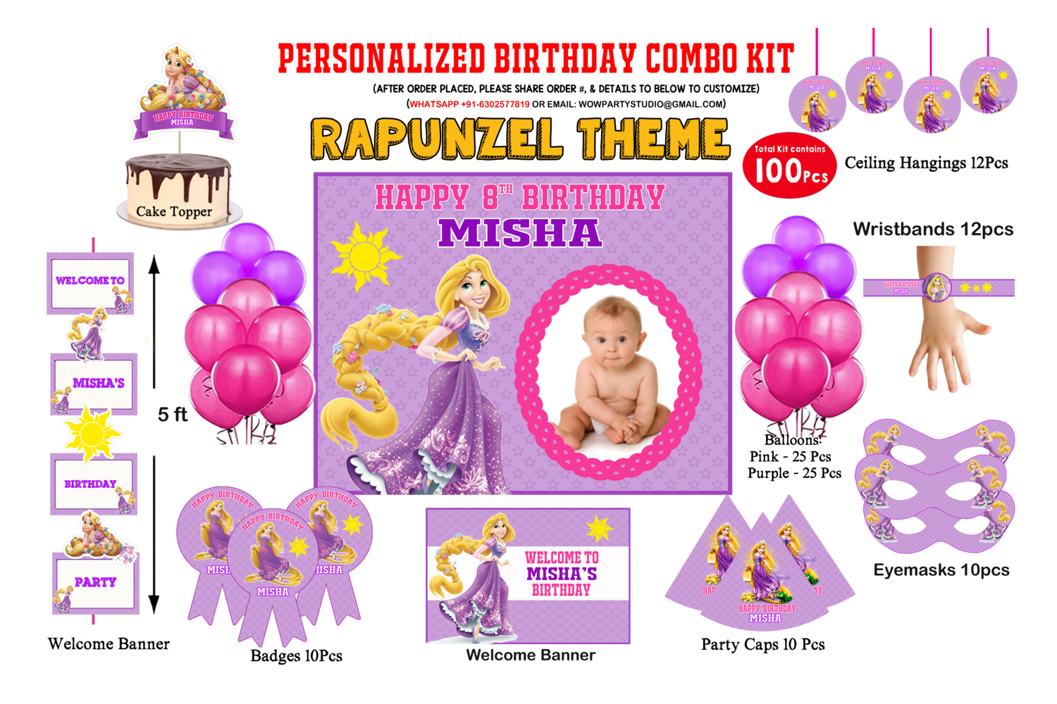 Rapunzel - Birthday Party Combo Kit 100Pcs