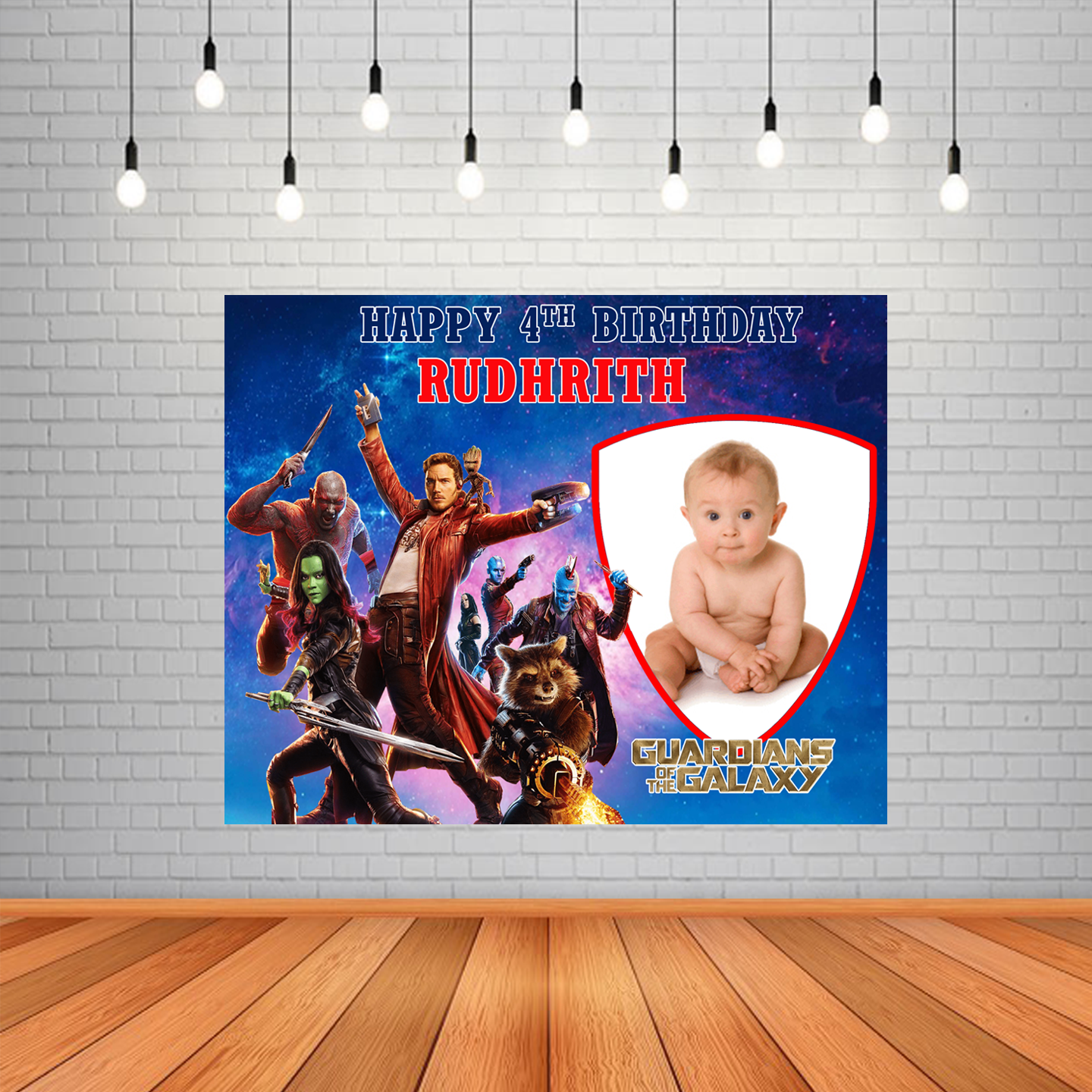 Guardians Of The Galaxy Theme Backdrop / Background Banner With Baby Picture  (4ft x 5ft)