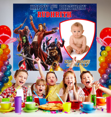 Guardians Of The Galaxy Theme Backdrop / Background Banner With Baby Picture  (4ft x 5ft)