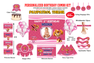 Paw Patrol Pink - Birthday Party Combo Kit 100Pcs