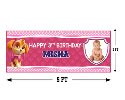 Paw Patrol Pink Backdrop / Background With baby Picture Banner (2ft x 5ft)