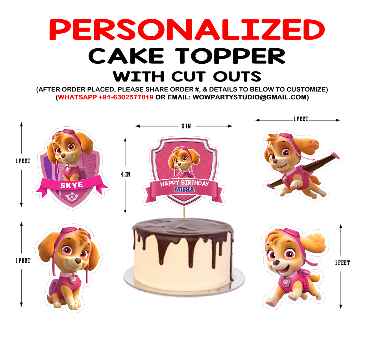 Personalized Paw Patrol Pink Birthday Party Cake Topper Combo