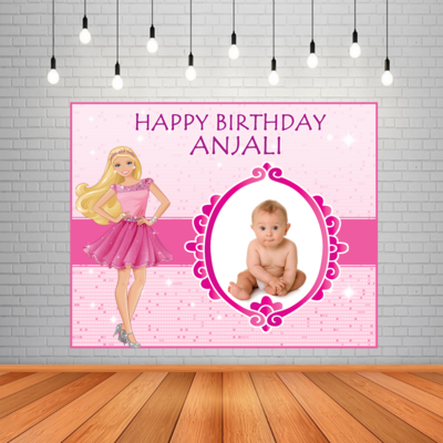 Barbie Backdrop / Background Banner With Baby Picture (4ft x 5ft)