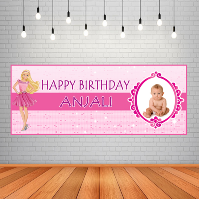 Barbie Backdrop / Background With baby Picture Banner (2ft x 5ft)