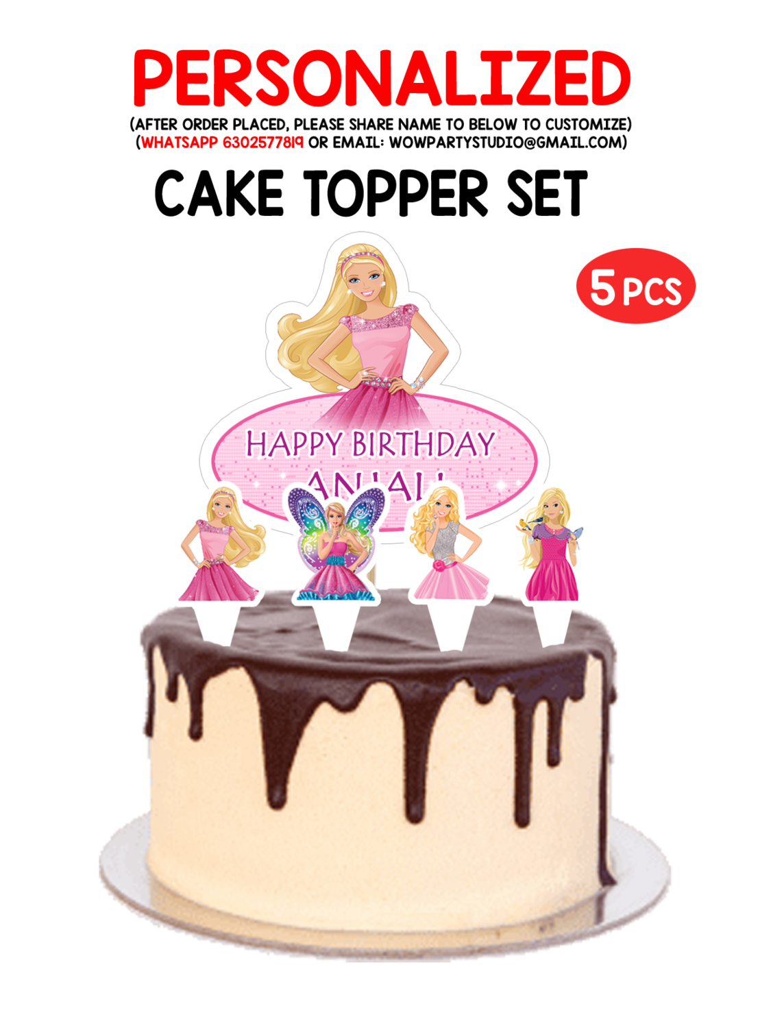 Personalized Barbie Birthday Party Cake Topper Combo