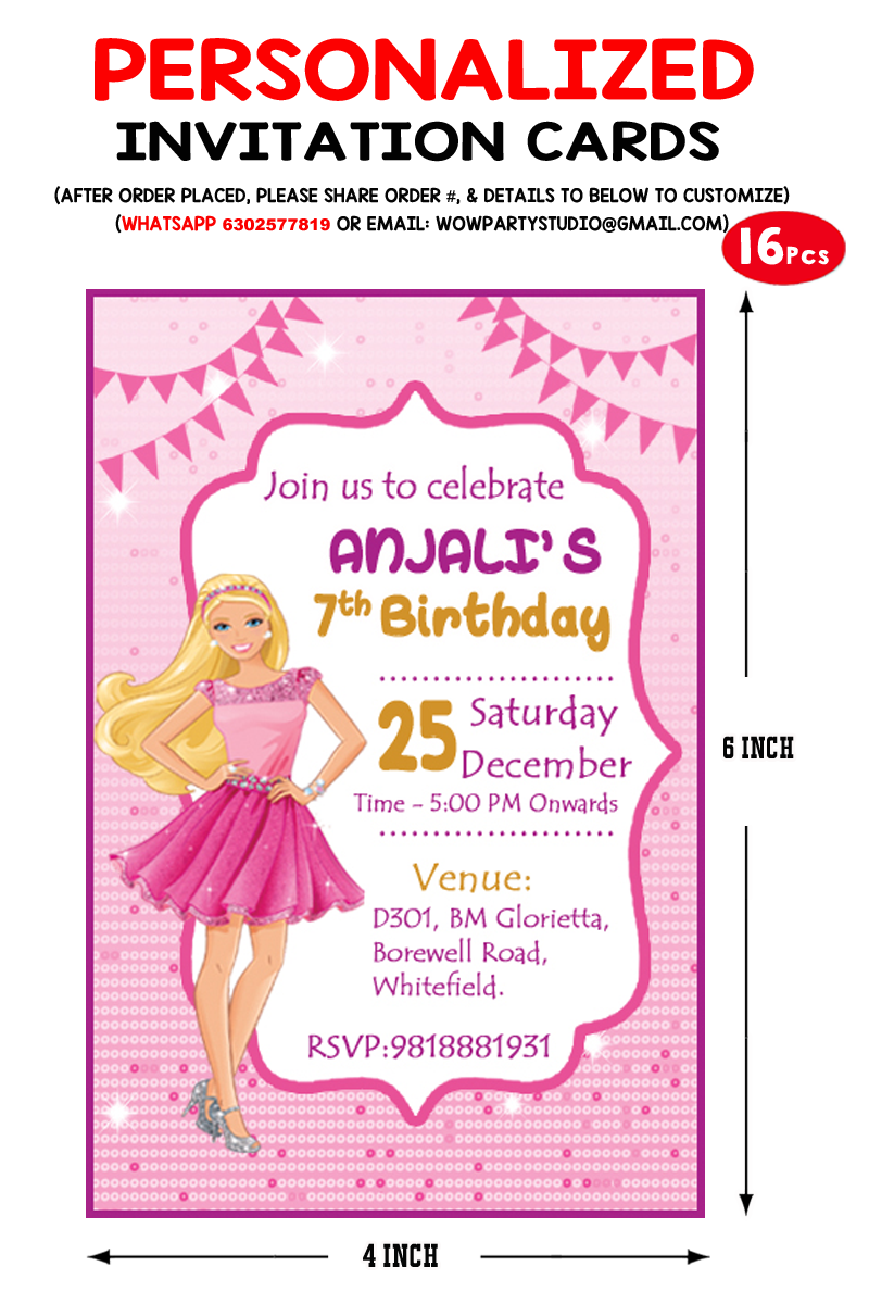 Barbie Invitation Cards (16 Pcs)