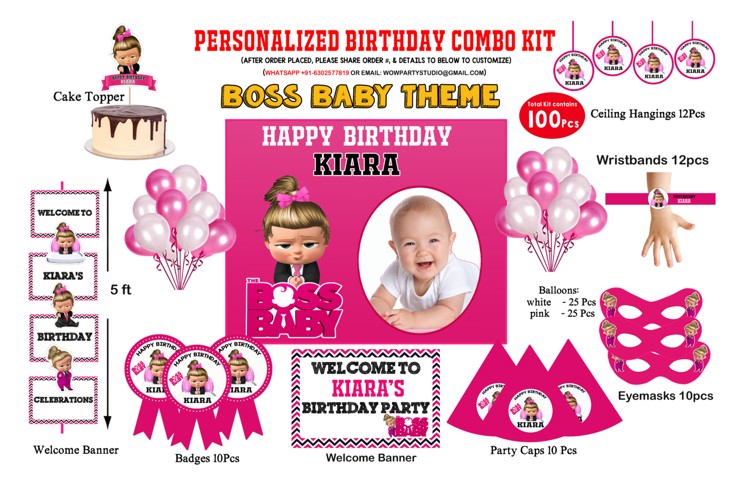 Boss Baby Girl - Birthday Party Combo Kit 100Pcs