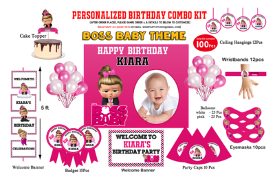 Boss Baby Girl - Birthday Party Combo Kit 100Pcs