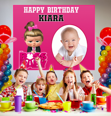 Boss Baby Girl Backdrop / Background Banner With Baby Picture  (4ft x 5ft)
